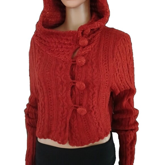 Cable Knit Sweater Lagenlook Hand Knit by Dollie Wool Flared Long Sleeve Buttons - Picture 1 of 11